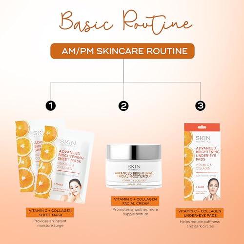 Skin Aesthetics Vitamin C & Collagen Skin Care Regimen Set - Hydrating Moisturizer, Sheet Masks & Eye Pads