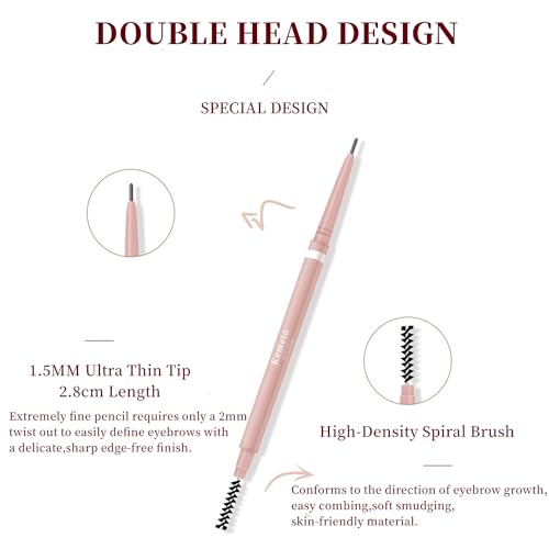 SCIMELI Grey Eyebrow Pencil - 2 Pcs Waterproof Micro Brow Pencil with Spoolie Brush