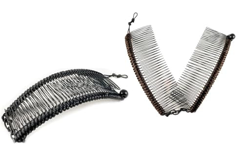 HairZing Stretch Banana Clips (2-Pack) - Black & Brown Combs for Thick Hair