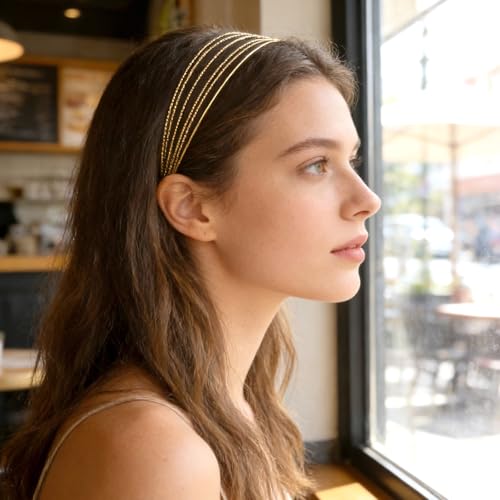 2PCS Gold Multi-Layered Metal Headbands for Women - Elegant Hair Accessories
