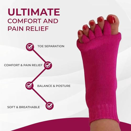 Fuchsia Happy Feet Toe Separator Alignment Socks for Foot Relief