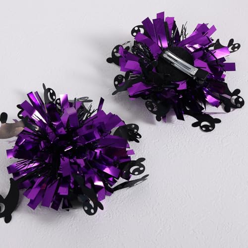 KCHIES Halloween Ghost Hair Bows 4-Inch Purple Metallic Bow Hair Clips for Girls - Halloween Bow-B