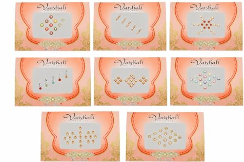 Pack of 8 Multicolored Crystal Bindi Stickers for Women