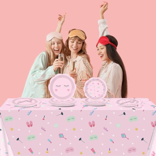 3 Pack Pink Spa Party Tablecloths - 54 x 108 Inch Disposable Covers