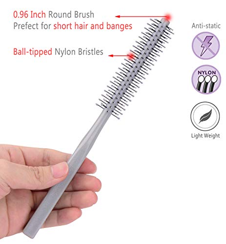 PERFEHAIR Mini Round Hair Brush for Short Hair - 1 Inch Nylon Bristles