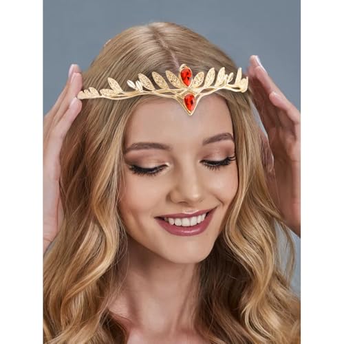 AHONEY Red Fairy Crown Elf Headpiece - Vintage Leaf Circlet for Women & Men