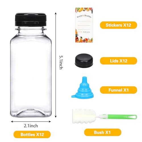 Moretoes 12-Pack 8oz Clear Juice Bottles with Tamperproof Caps