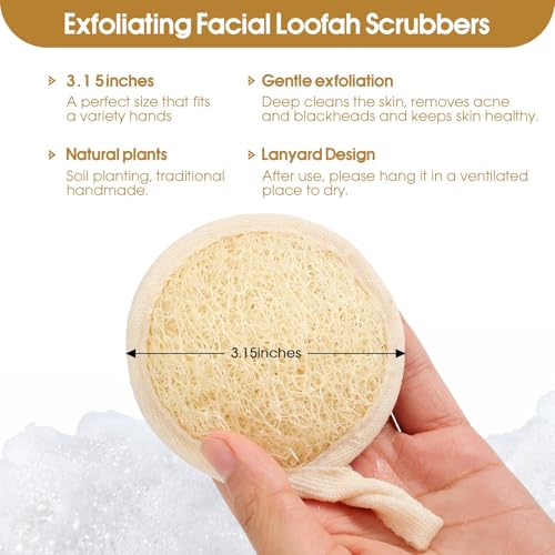 Wokelai 6 Pack Natural Loofah Facial & Body Scrub Pads 3.15in Exfoliating Loofa Brush