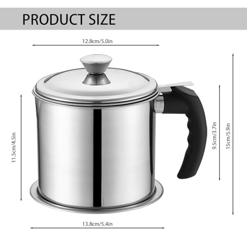 Stainless Steel Grease Container with Strainer & Lid - 1.3L
