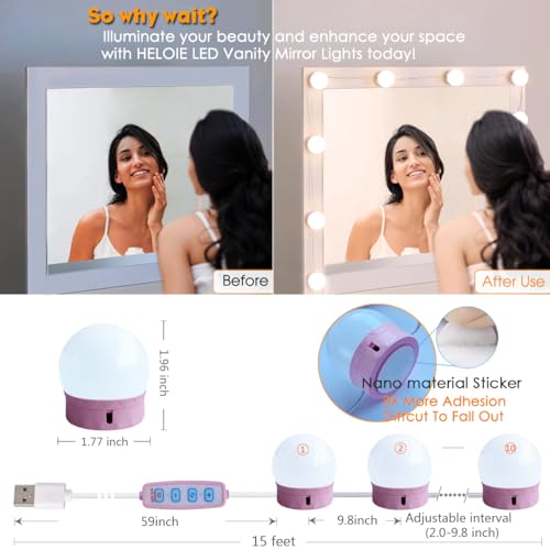 Hollywood-Style LED Vanity Lights for Makeup - Adjustable Brightness & Colors, Pink