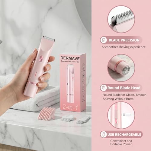 Bikini Shaver - Cordless Electric Wet & Dry Dual-Head Shaver, Washable, Ceramic Blades, USB Rechargeable, Travel Portable Design (Pink)