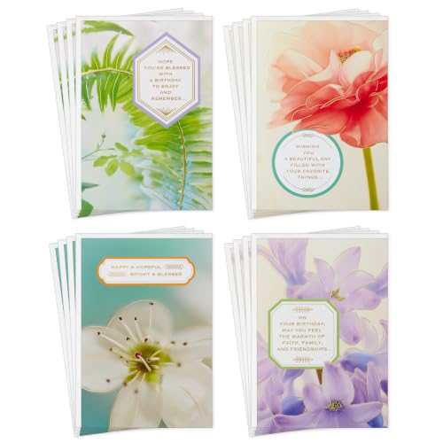 Hallmark Spiritual Birthday Cards Assorted 16-Pack with Floral Designs