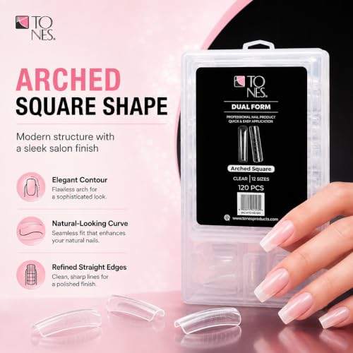 TONES Arched Square Dual Form Nail Extension Molds - 120 PCS Reusable Gel Tips