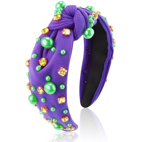 AHONEY Mardi Gras Purple Pearl Rhinestone Headband for Women Girls Stylish Hair Accessory