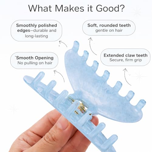 LOVEBELL Blue Sparkle Hair Claw Clip - Large 4" - Strong Hold, Non-Slip Grip