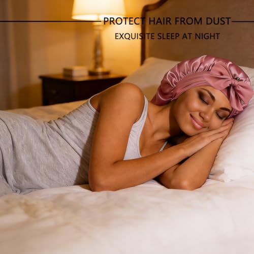Akiweili Long Satin Bonnet for Sleeping - Soft Hair Cap (Pink)