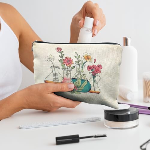 Science Teacher Gifts Floral Beakers Makeup Bag - Chemistry Design