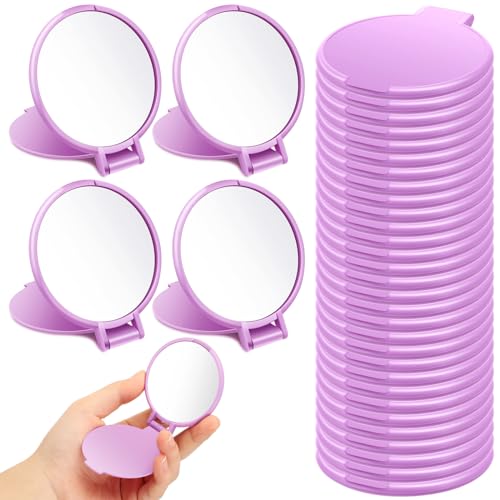 24 Pcs Compact Pocket Mirrors - Purple Folding Makeup Mirror for Travel