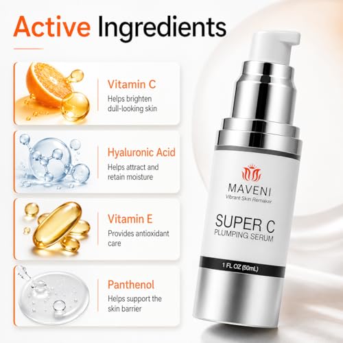 MAVENI Vitamin C Serum with Hyaluronic Acid - Brightening Anti-Aging Facial Serum for Dark Spots & Fine Lines, 1 Fl Oz