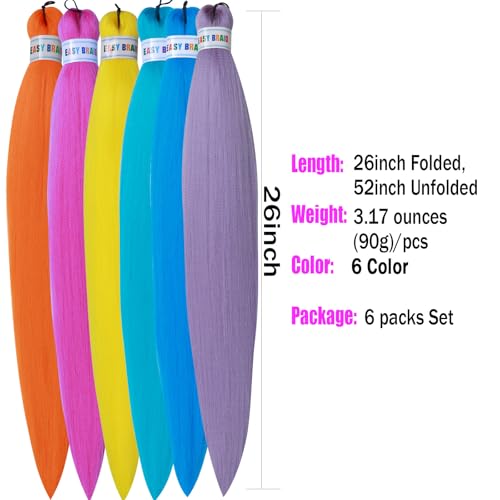 Ms Aloe Colorful Pre Stretched Braiding Hair Extensions 26 Inch - Pack of 6