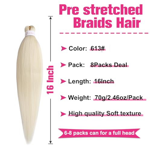 Union Beauty 16 Inch Pre-Stretched Yaki Texture Braiding Hair - 8 Packs Blonde