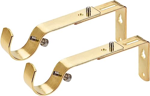 Gold Metal Adjustable Curtain Rod Bracket for 1 & 1 1/8 Inch Rods - 2 Set