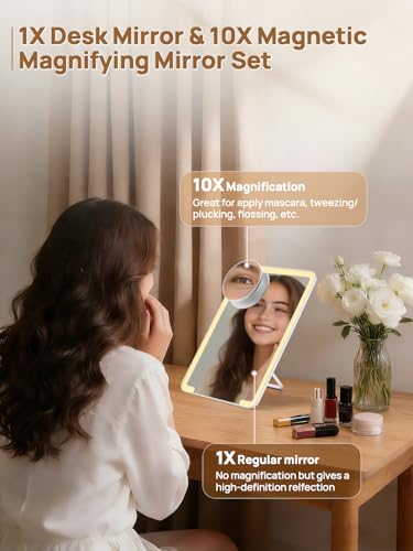 OMIRO 10 x 7 in Makeup Mirror with Lights & 10X Magnifier - White