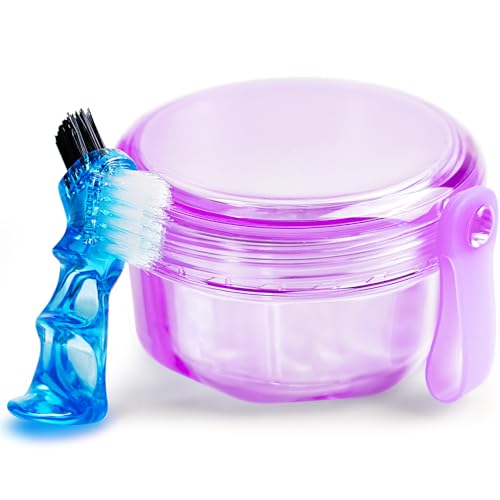 Mckkor Transparent Purple Leak-Proof Denture & Retainer Travel Case with Brush