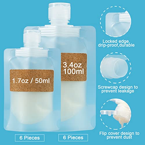 TailaiMei Travel Pouches Set - 12 Refillable Toiletry Bags (1.7 & 3.4 oz)