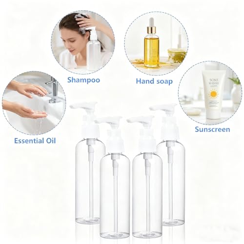 4 Pack TSA Approved Travel Pump Bottles, 3.4 Oz Refillable