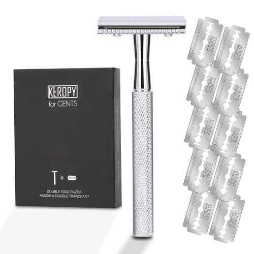 Keropy Safety Razor for Men - Single Blade with 10 Stainless Steel Blades