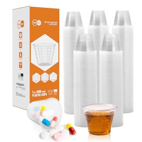 Turbo Bee 1 oz Disposable Medicine Cups - 600 Pack, Clear Measuring Cups