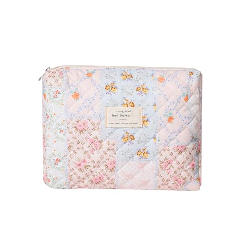 uekeboag Pink Floral Quilted Cotton Makeup Bag - Coquette Pouch (03Pink Flower)