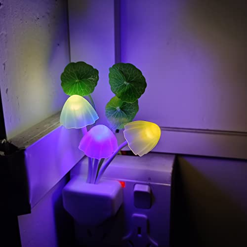 AUSAYE LED Mushroom Night Light - 7 Color Changing, Auto Sensor, Pack of 4