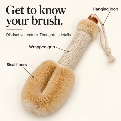 Touch Me Natural Sisal Body Brush for Dry Skin Exfoliation, 9" Firm Handle