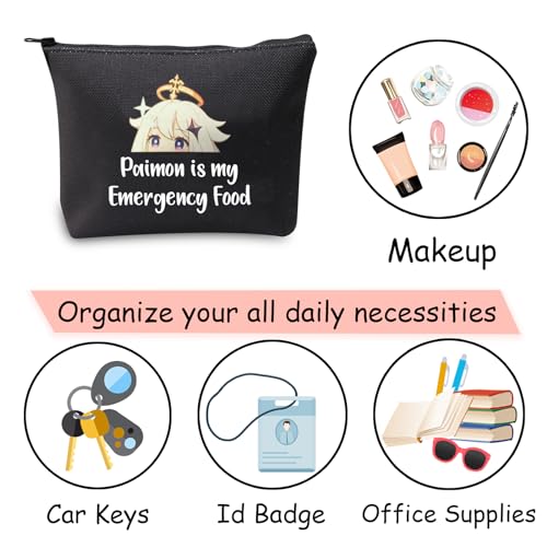 JXGZSO Anime Paimon Cosmetic Bag Black - Genshin Impact Fan Gift