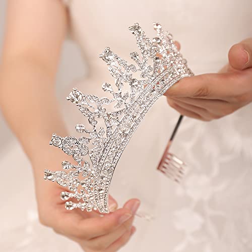 JWICOS Silver Rhinestone Tiara Crown for Wedding Bridal Hair Accessories