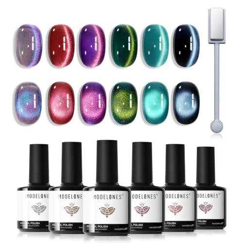 Modelones Cat Eye Gel Nail Polish Set - 6 Colors Glitter Soak-Off Kit
