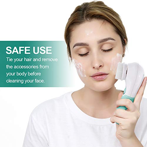 Green TouchBeauty Electric Facial Cleansing Brush with 3 Heads & 2 Speeds