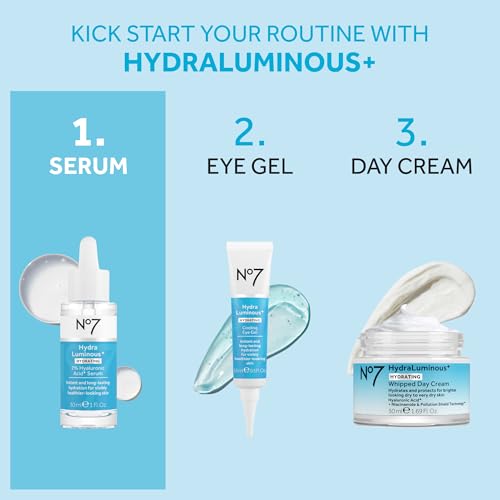 No7 HydraLuminous+ Hyaluronic Acid Serum 1 Fl Oz - Deep Hydration & Skin Barrier Support