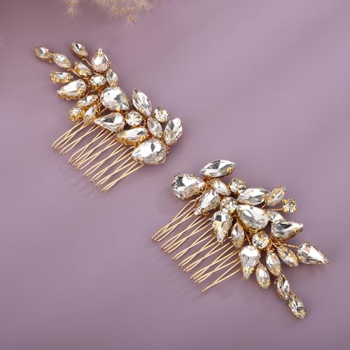 Teyglen Gold Rhinestone Wedding Hair Comb – Bridal Hair Accessory