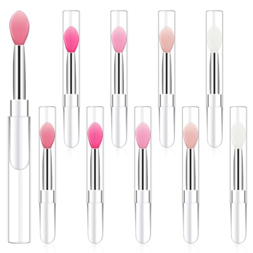 10 Silicone Lip Brushes with Caps - Reusable Lipstick Applicators