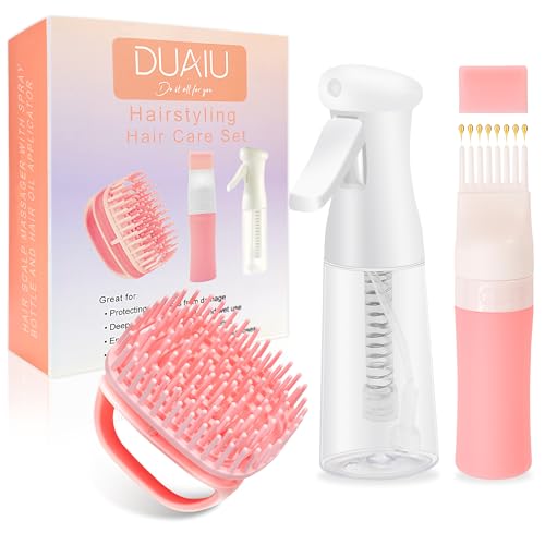 DUAIU Hair Oil Applicator Spray Bottle & Scalp Massager Set for Hair Care