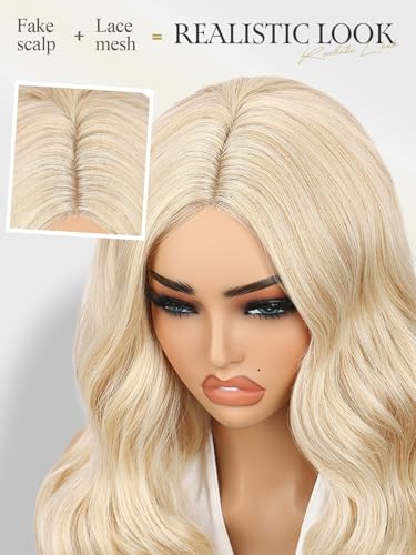WIGER Long Blonde Wavy Curly Wig for Women - 20 Inch Middle Part, Heat-Resistant Synthetic Fiber