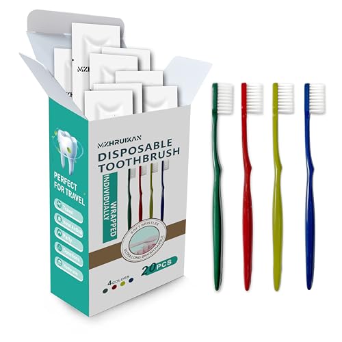 1 Pack of 20 Disposable Travel Toothbrushes - Ultra Soft, Individually Wrapped, Non-Slip Handle for Adults & Kids