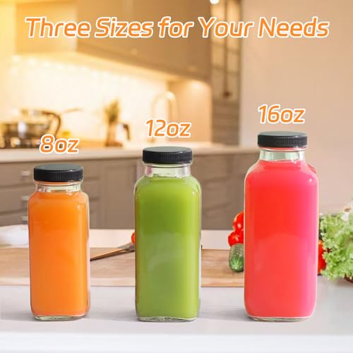 8oz Glass Juice Bottles with Lids - 6 Pack Reusable Drink Containers