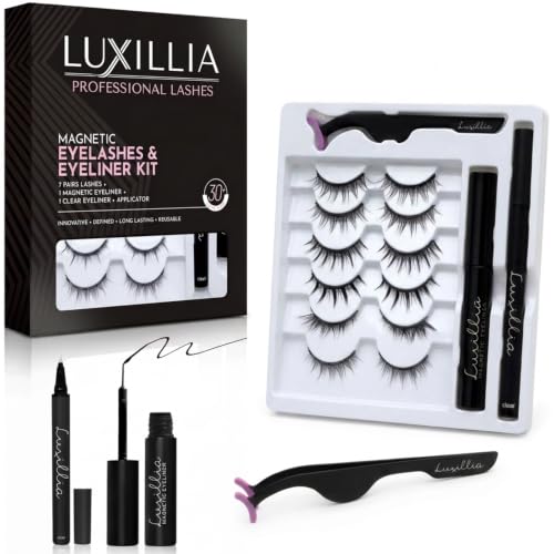 Luxillia Magnetic False Eyelashes & Applicator Kit - 7 Pairs with Clear Magnetic Liner