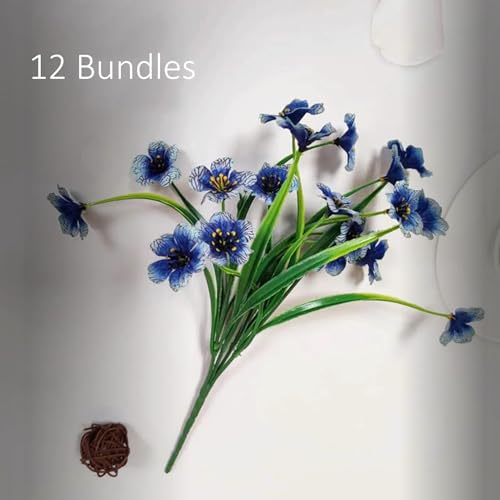 Vibrant Blue Artificial Flowers - 12 Bundles for Home Décor