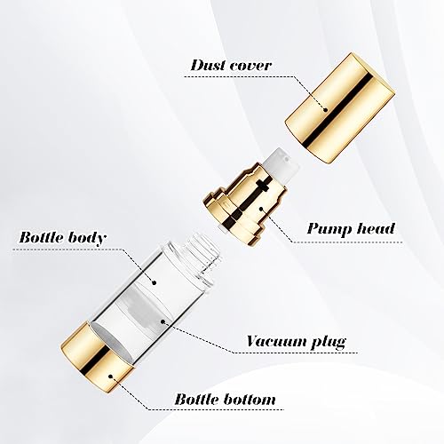 4 Pack 30ml Clear Plastic Airless Pump Bottles with Gold Dispenser for Cosmetics & Skincare