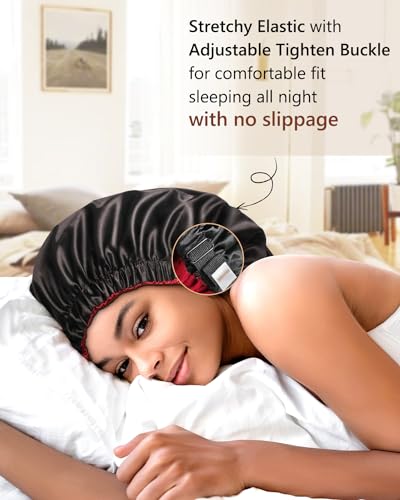 mikimini Reversible Satin Bonnet, Adjustable Large Sleep Cap for Hair